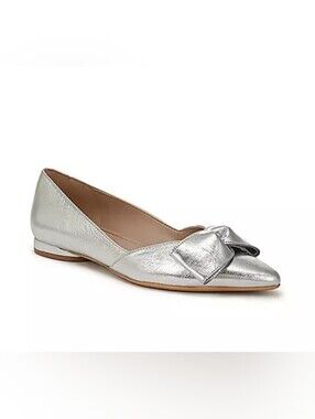 New Naturalizer Leather Havana Bow Silver Pointed Toe Knot Ballet Flat Size 7.5w